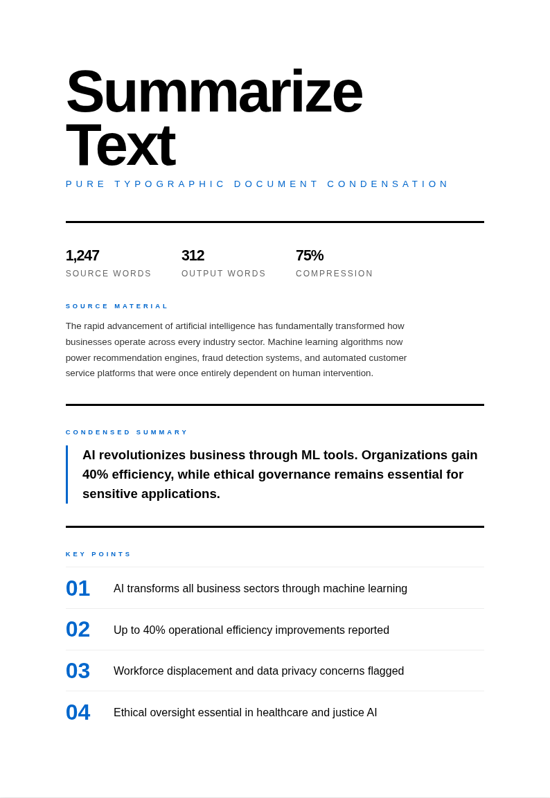Typographic only summarize text